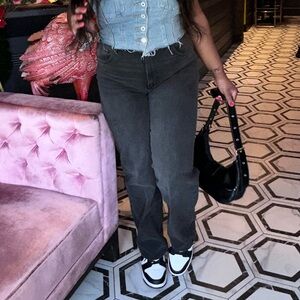 Faded Black High Waisted Straight Leg Jeans size 15